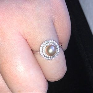 Vantel genuine golden pearl halo ring sterling